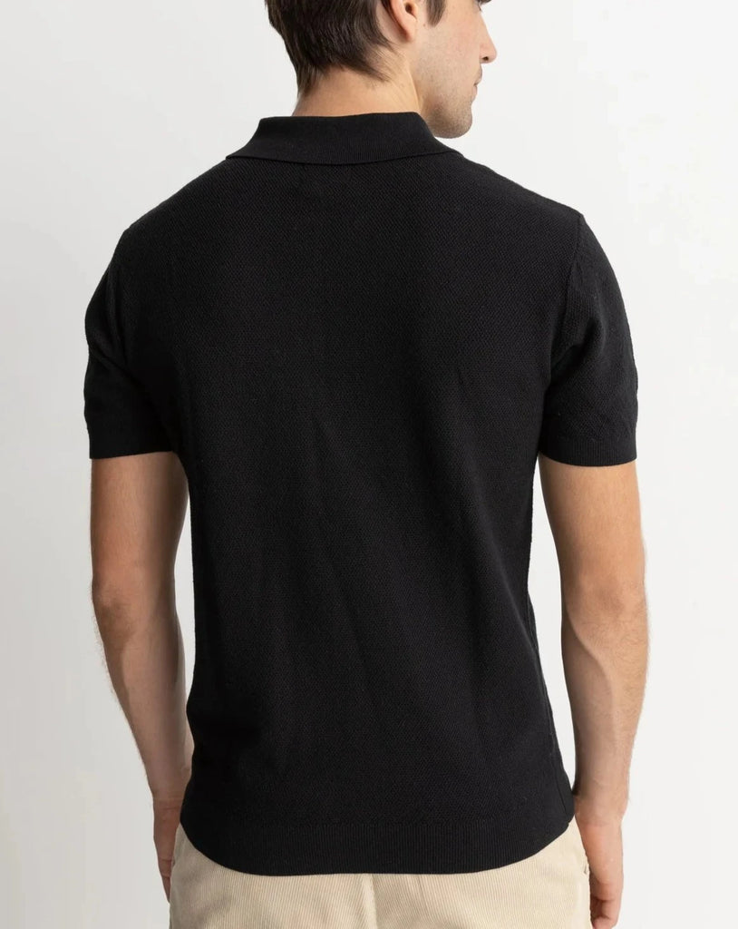 Textured Knit Polo in Black