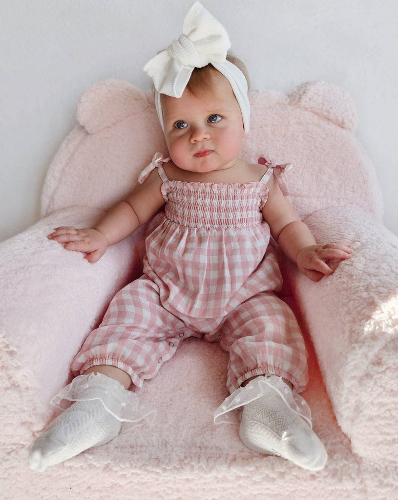 Smocked Jumpsuit in Pink Gingham
