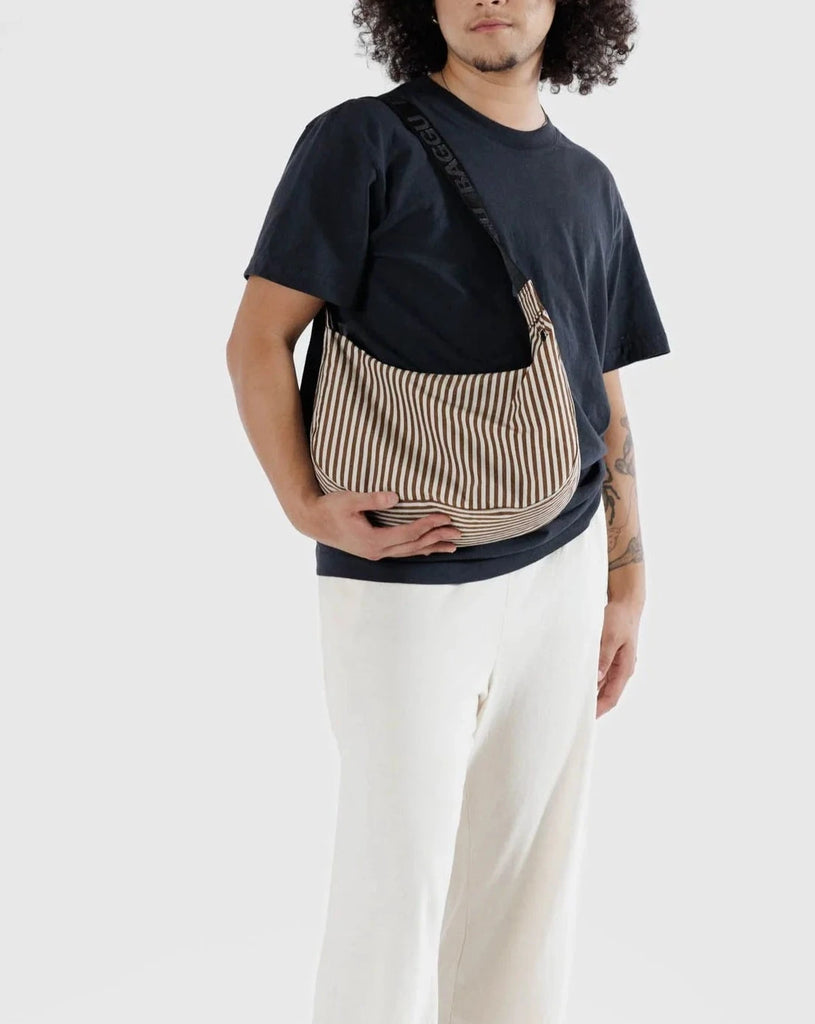Medium Nylon Crescent Bag in Brown Stripe