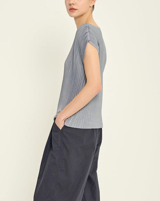 Pleated Boatneck Blouse in Fog