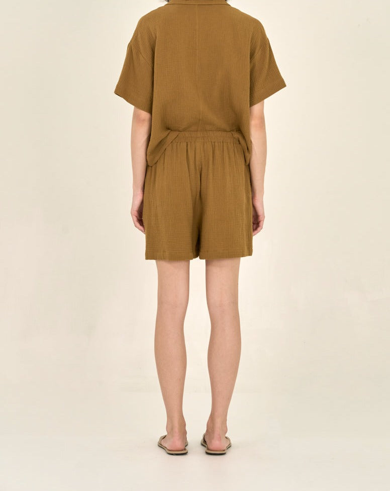 Gauze Shorts in Brown Olive
