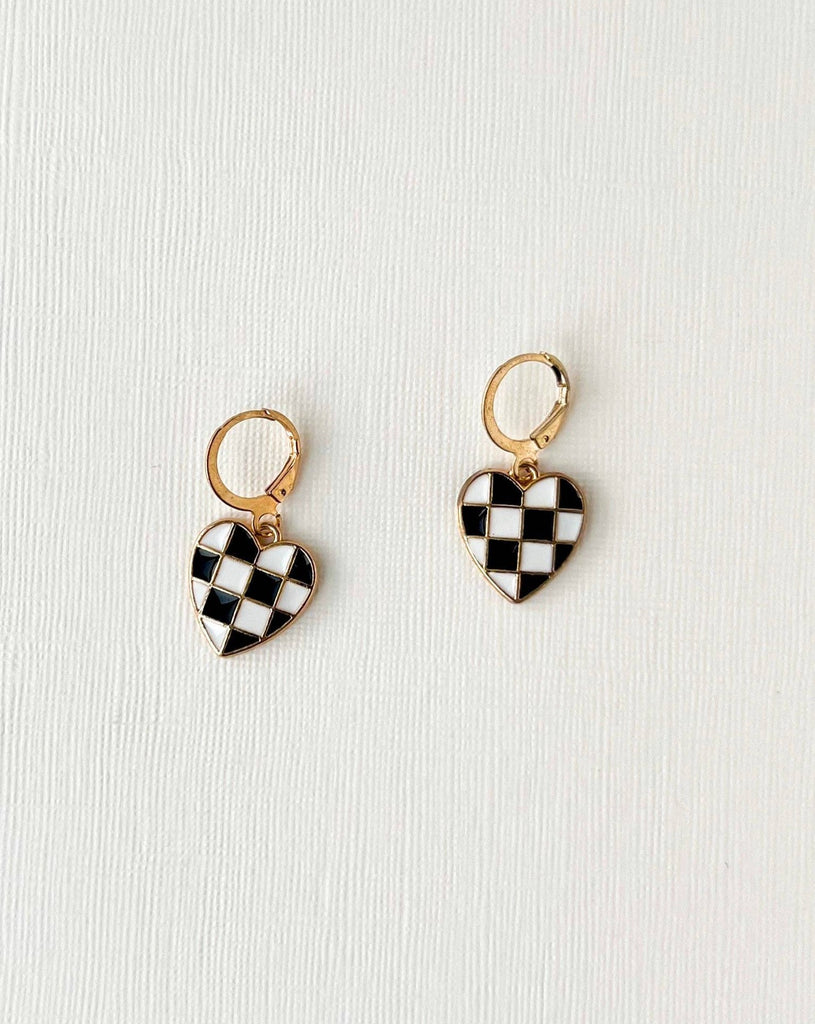 Checkered Heart Hoop Earrings