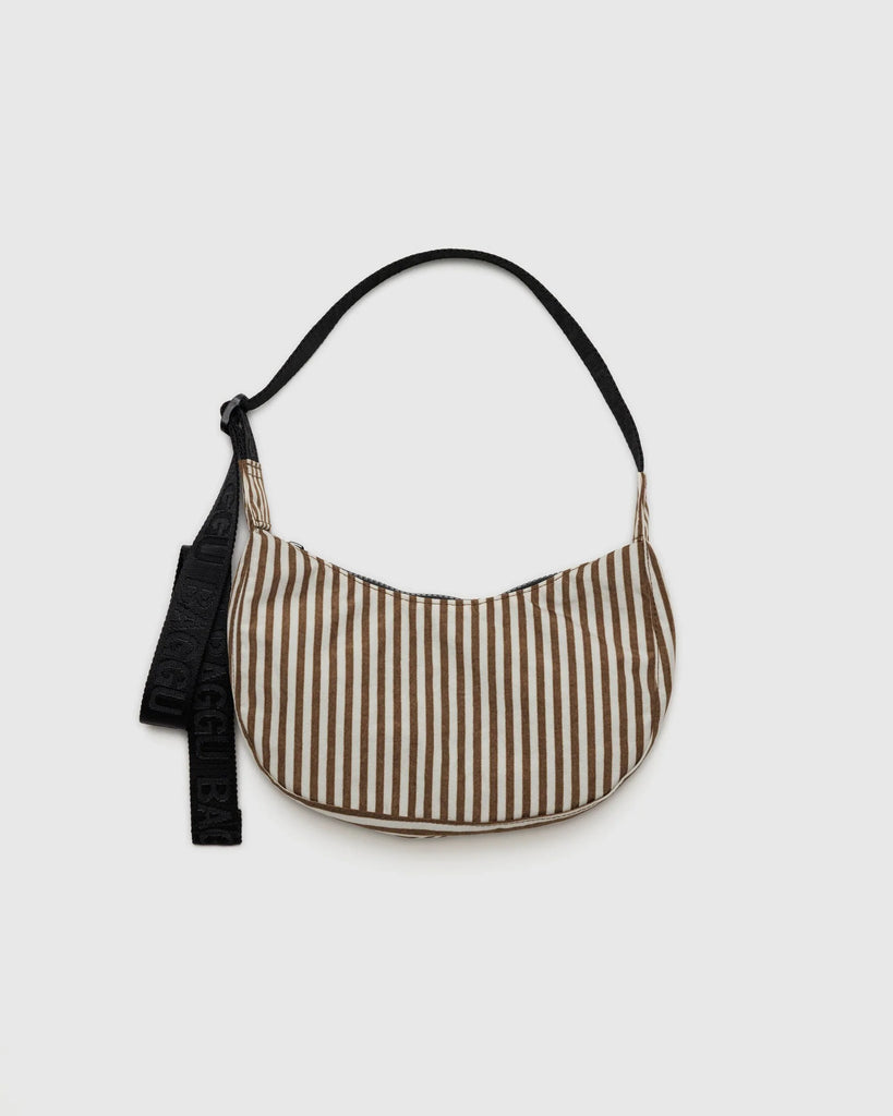 Small Nylon Crescent Bag in Brown Stripe