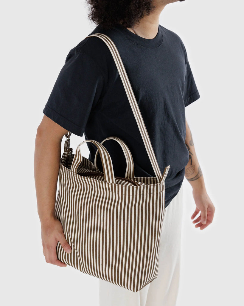 Horizontal Zip Duck Bag in Brown Stripe