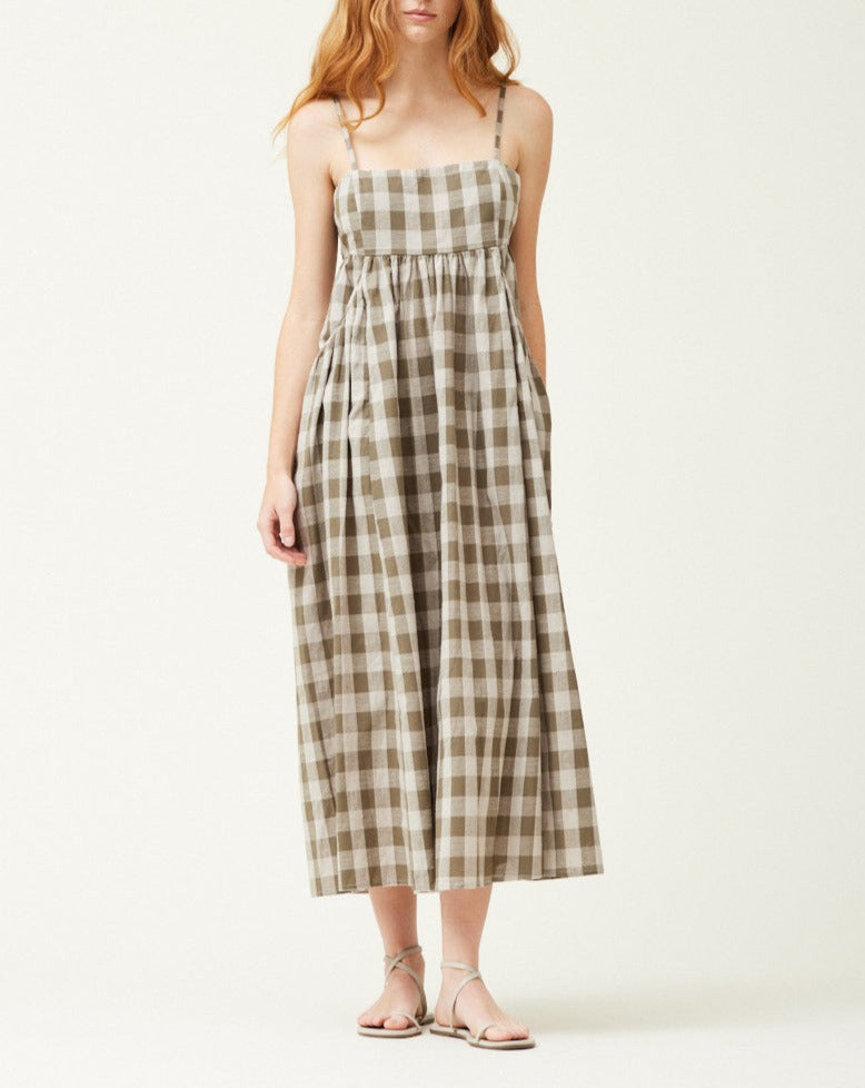 Check Side Pocket Dress in Thyme