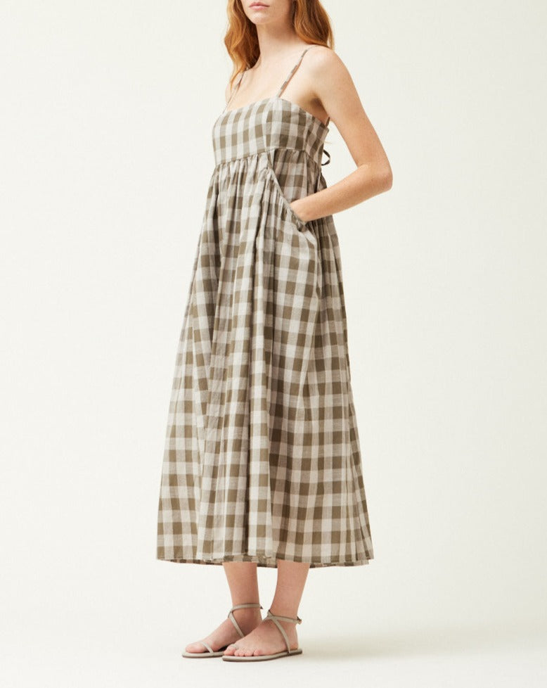 Check Side Pocket Dress in Thyme