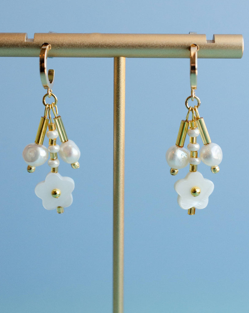 Pearl Flower Dangle Earrings