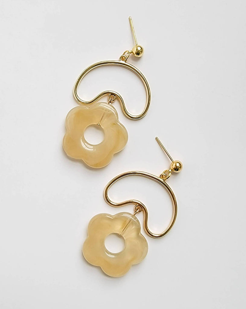 Flower Earrings with Abstract Hoops