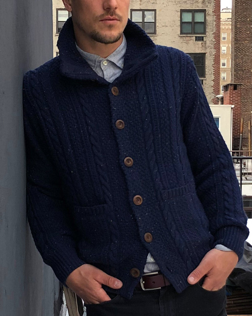 Donegal Shawl Cardigan in Navy