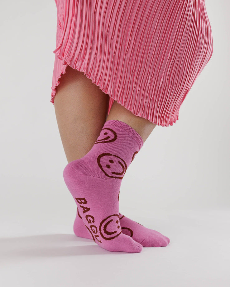 Baggu Crew Sock in Pink Happy