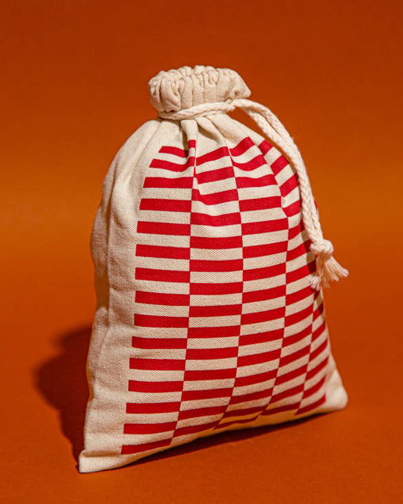 Drawstring Bag in Red Checker