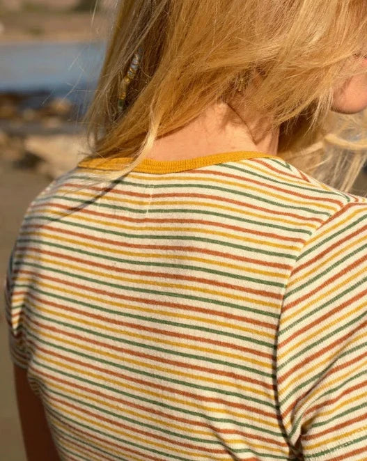 Scoop Ribsy Tee in Red Gold and Green Stripe