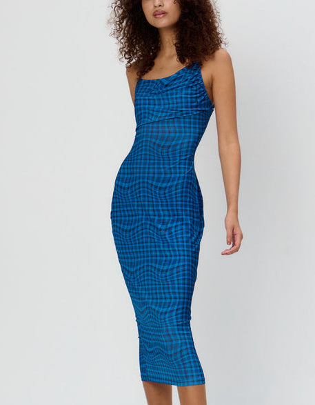 Wavy Check Dress in Blue