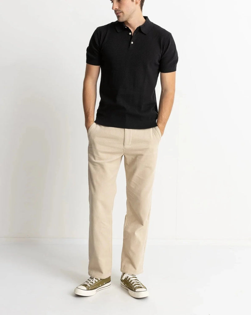 Textured Knit Polo in Black