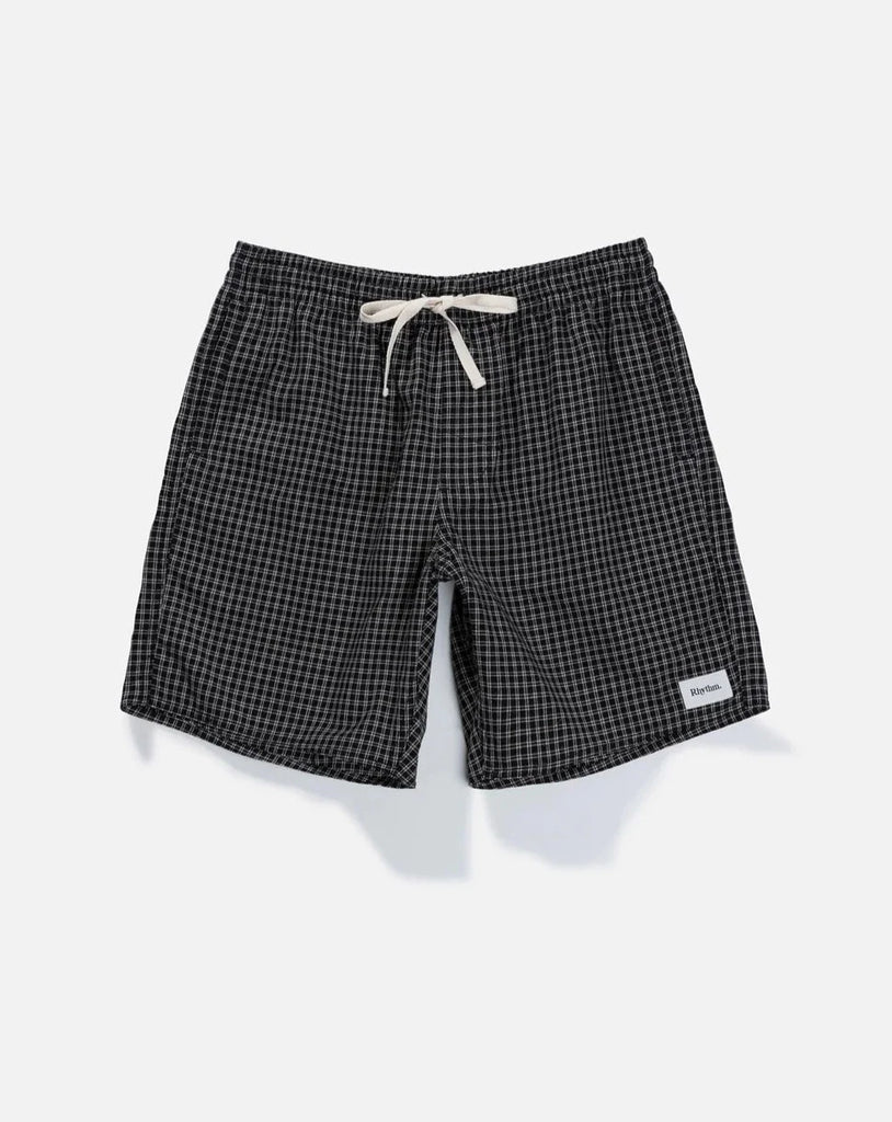Linen Check Jam Shorts in Black