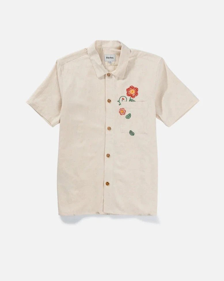 Flower Embroidery Shirt in Natural