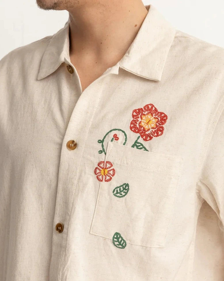 Flower Embroidery Shirt in Natural