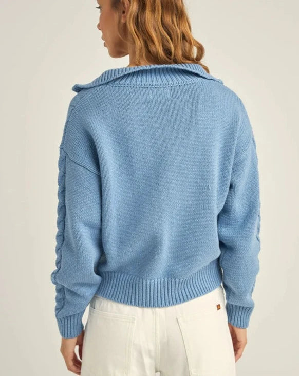 Cabelled Vintage Zip Knit in Dusty Blue