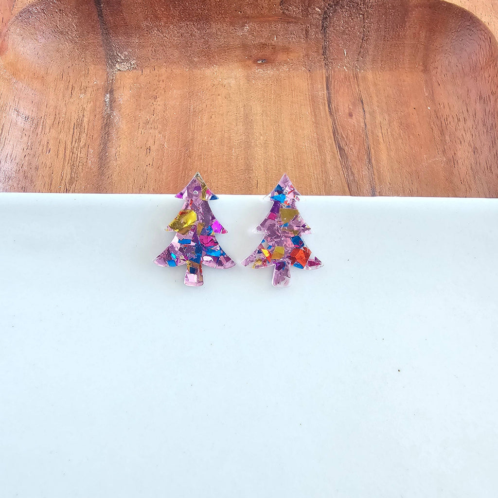 Christmas Tree Studs - Light Pink