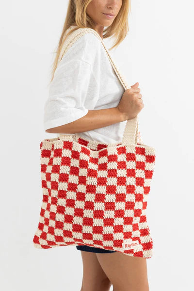 Lola Check Crochet Tote Bag in Fire