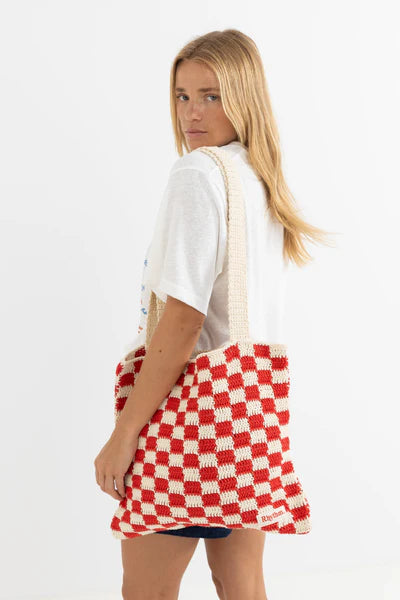 Lola Check Crochet Tote Bag in Fire