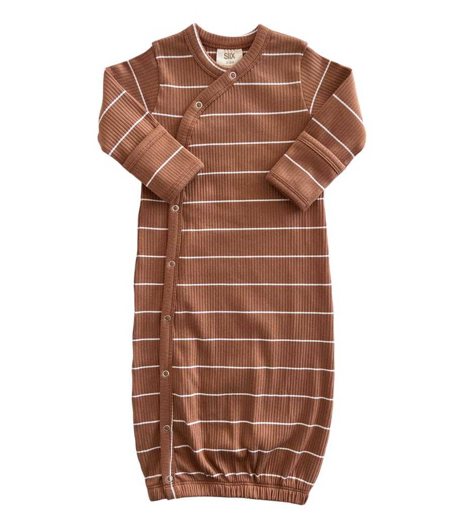 Organic Ribbed Gown in Saddle Stripe