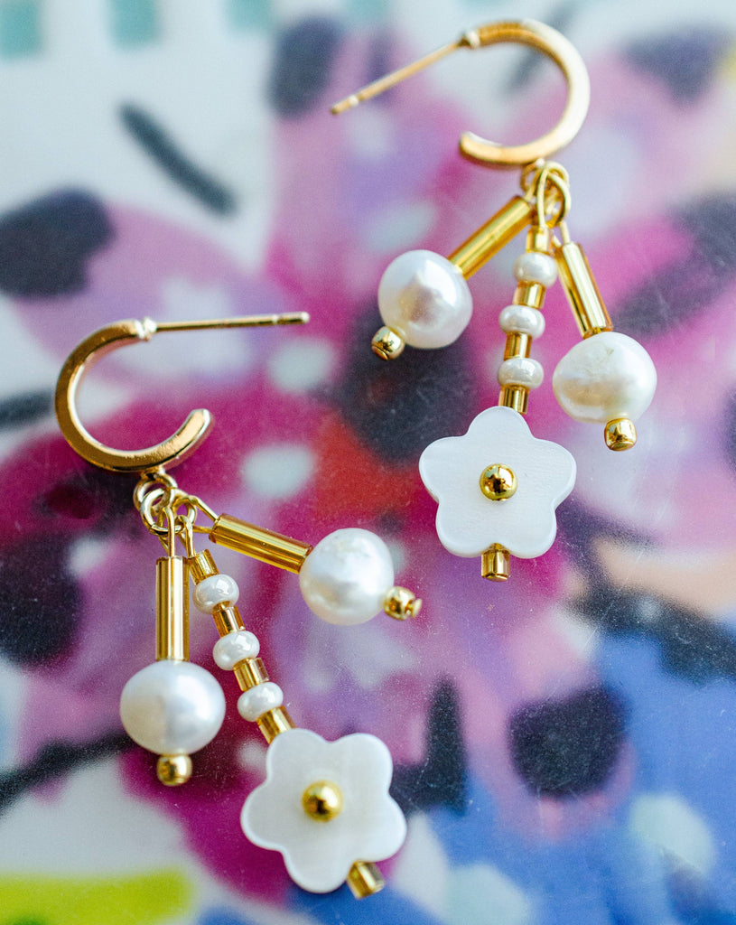 Pearl Flower Dangle Earrings