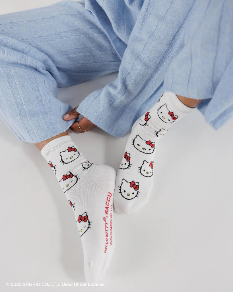 Baggu Crew Sock in Hello Kitty Snow