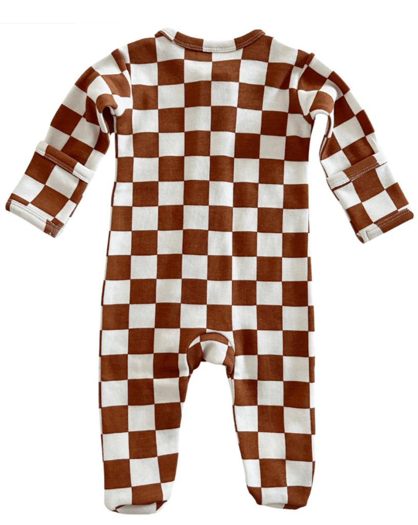 Zip Footie in Stracciatella Checkerboard