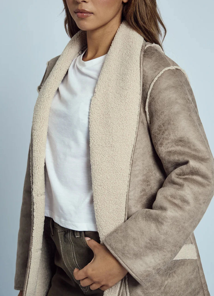 Claine Aviator Coat in Beige