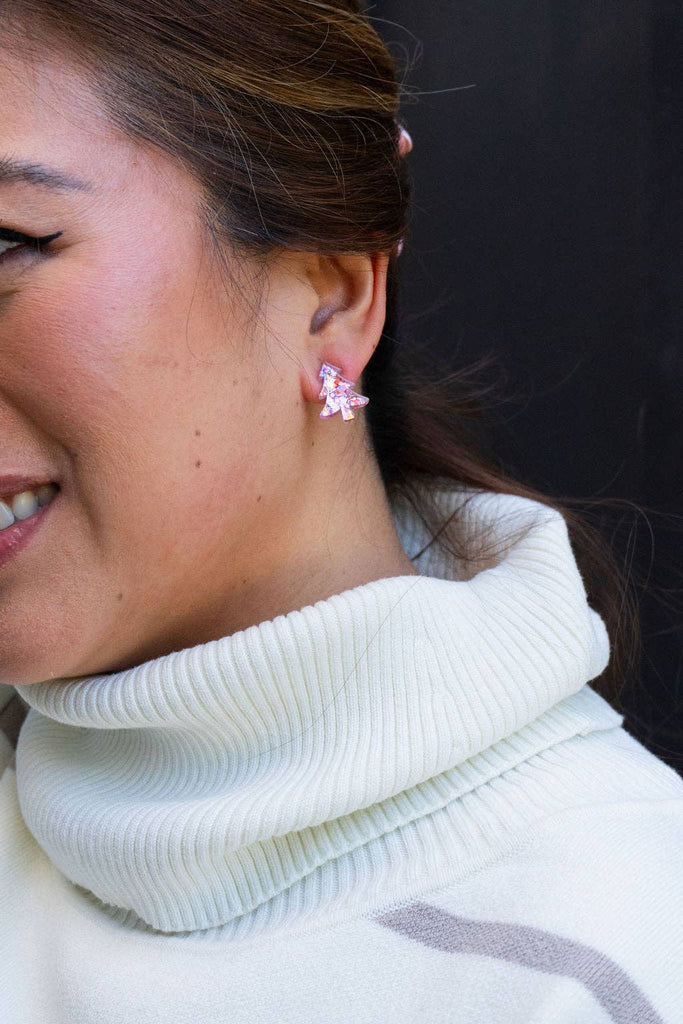 Christmas Tree Studs - Light Pink