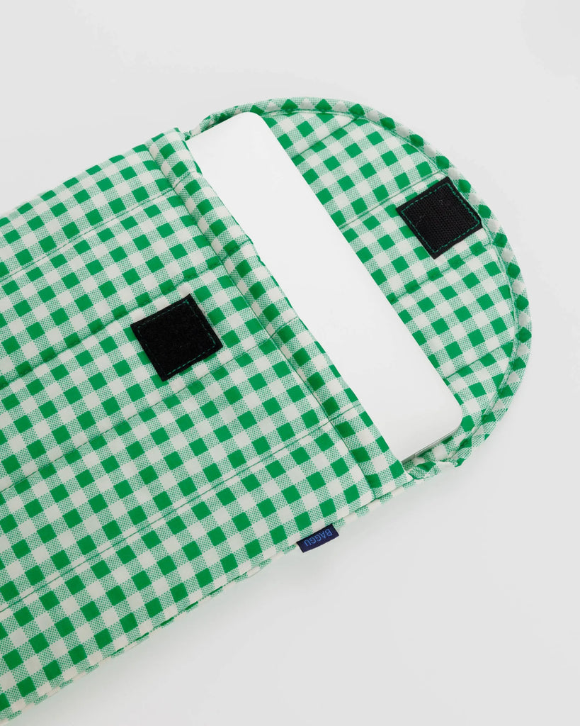 Puffy Laptop Sleeve 13/14" in Green Gingham
