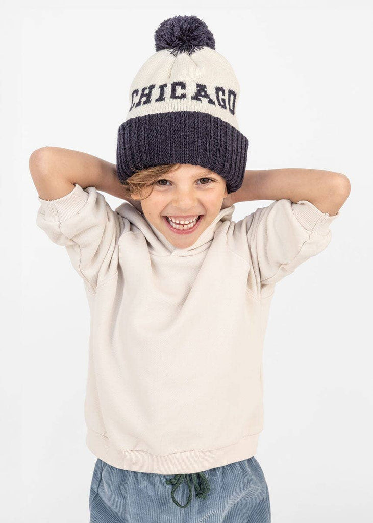 Youth  Chicago Pom Beanie in Navy