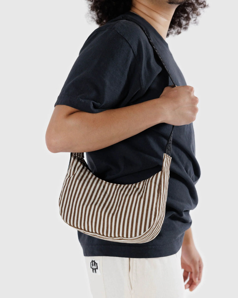 Small Nylon Crescent Bag in Brown Stripe