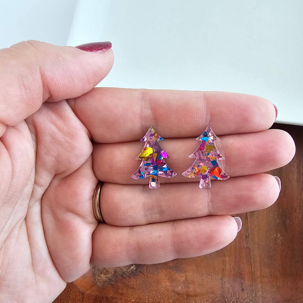 Christmas Tree Studs - Light Pink