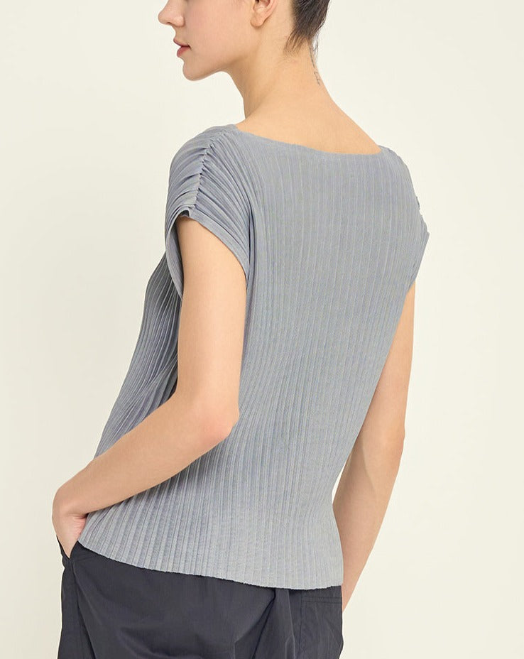 Pleated Boatneck Blouse in Fog