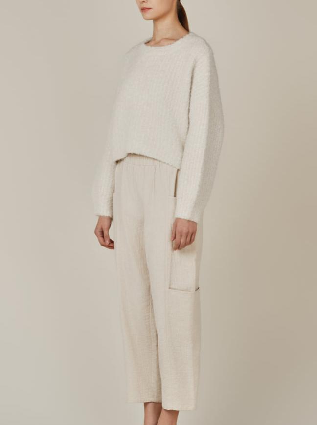 Crop Fuzzy Sweater in Ivory