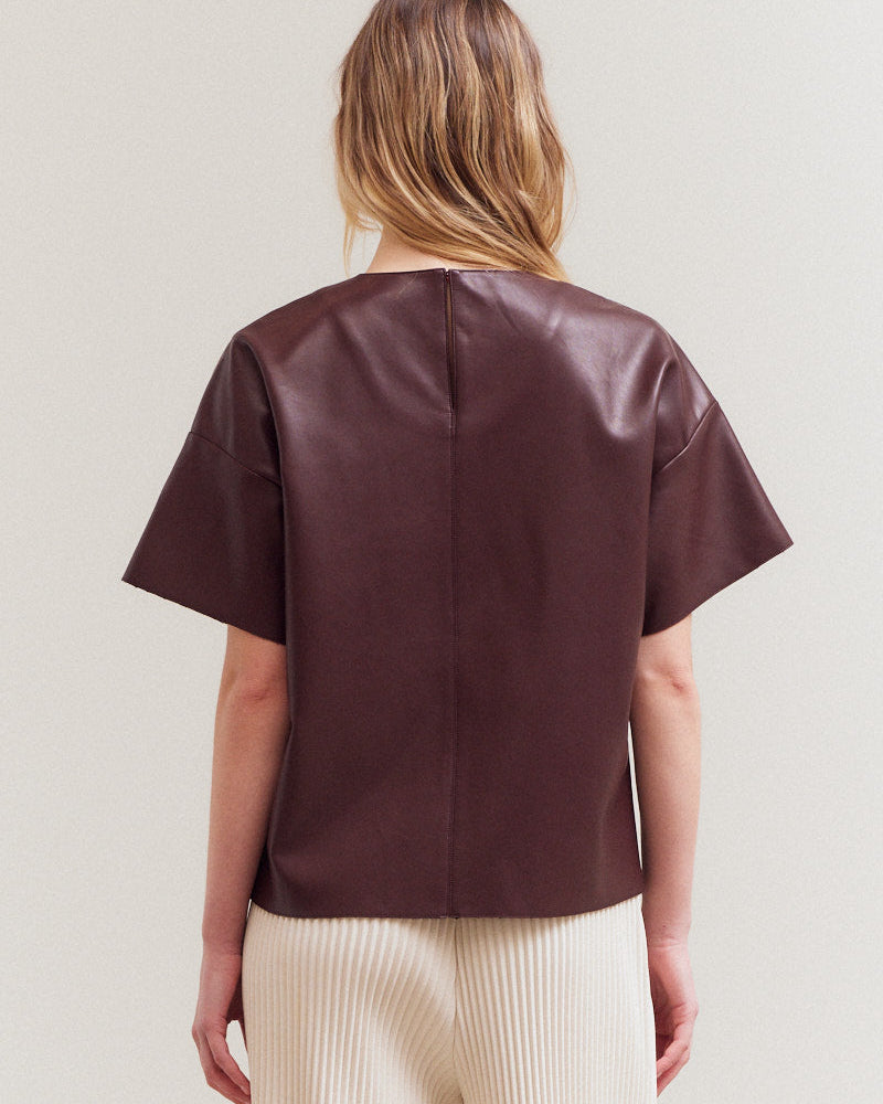 Perry Vegan Leather Top in Plum