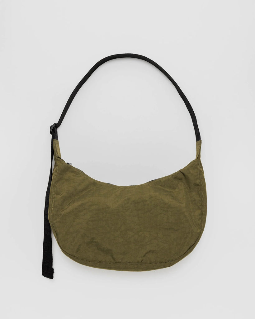 Medium Nylon Crescent Bag in Seaweed