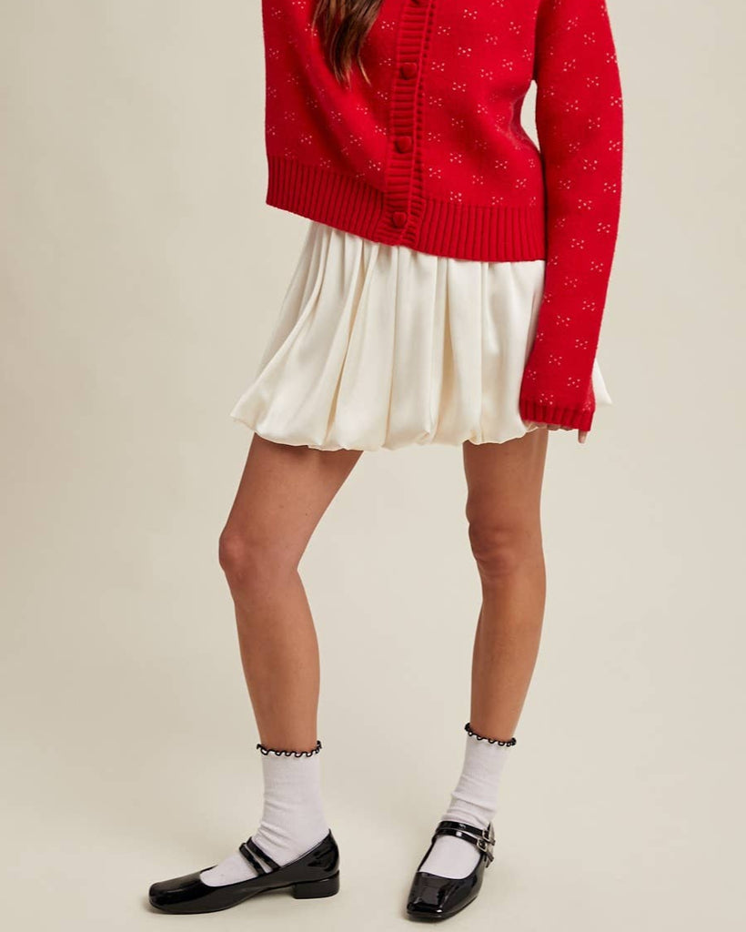 Satin Bubble Mini Skirt in Pearl