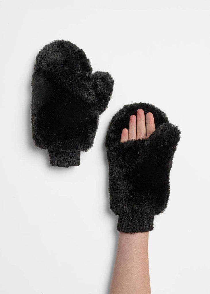 Mad Hatter Faux-Fur Mittens in Black