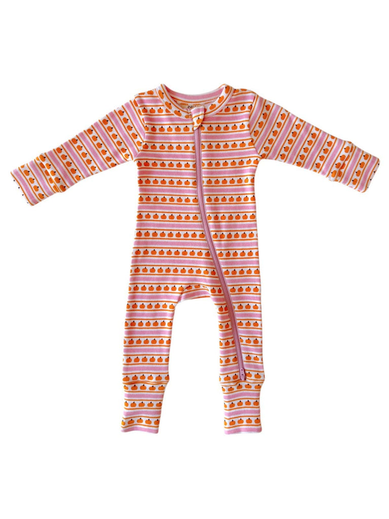 2-Way Zip Romper in Pumpkin Stripe Pink