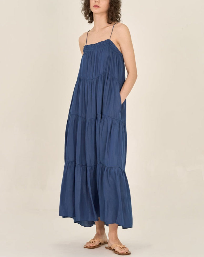 Tiered Summer Dress in Blue Corn
