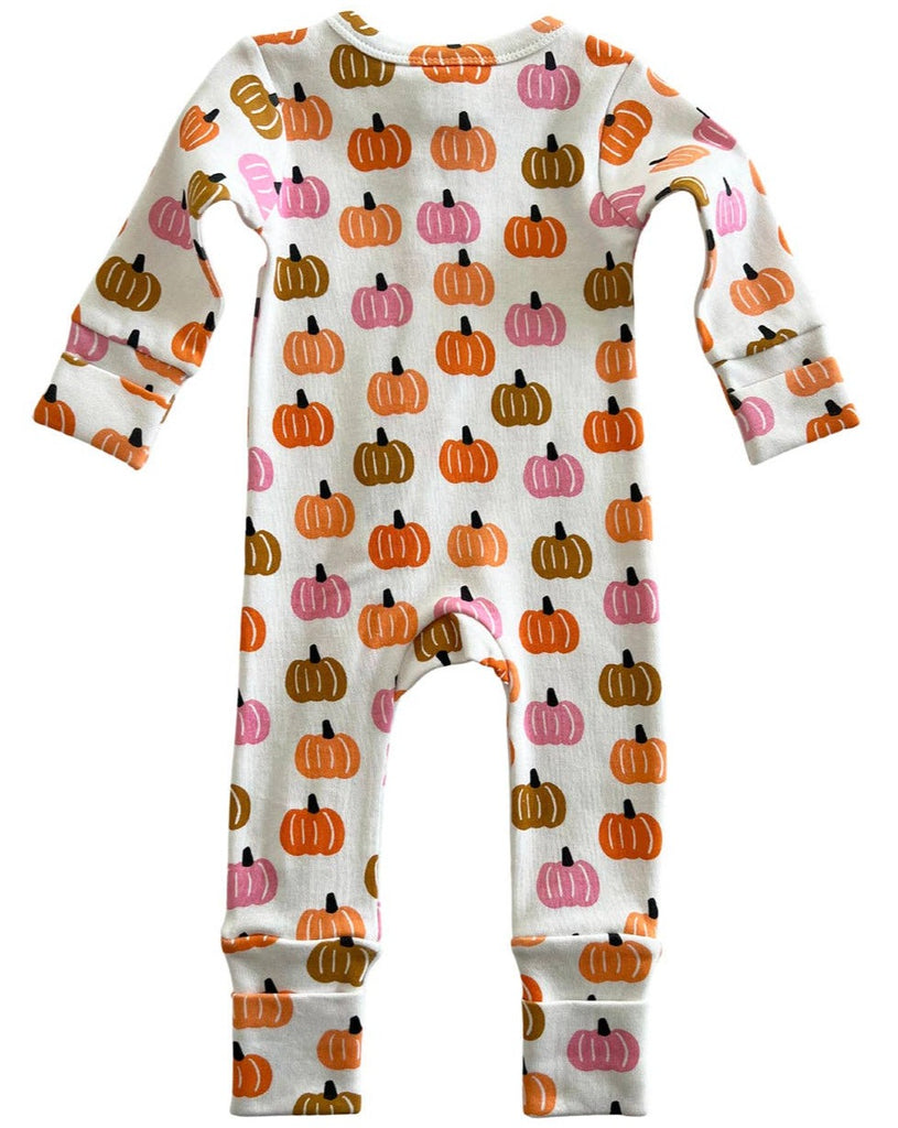 2-Way Zip Romper in Pink Pumpkin Patch