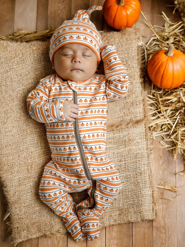 Zip Footie in Pumpkin Stripe