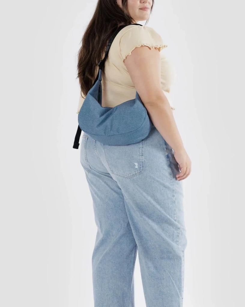 Medium Nylon Crescent Bag in Digital Denim