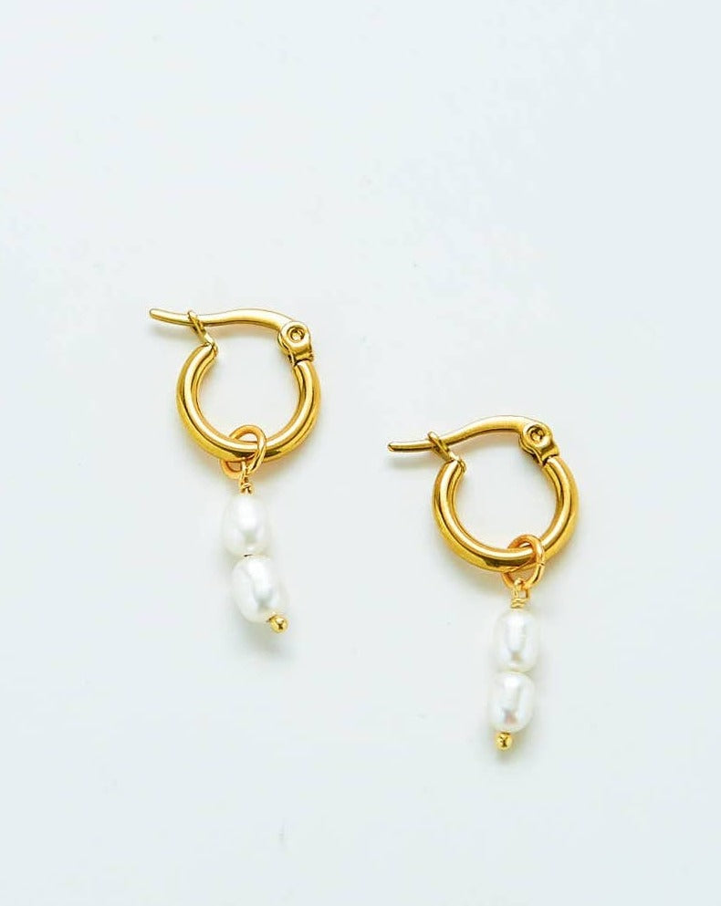 Double Pearl Hoop Earrings