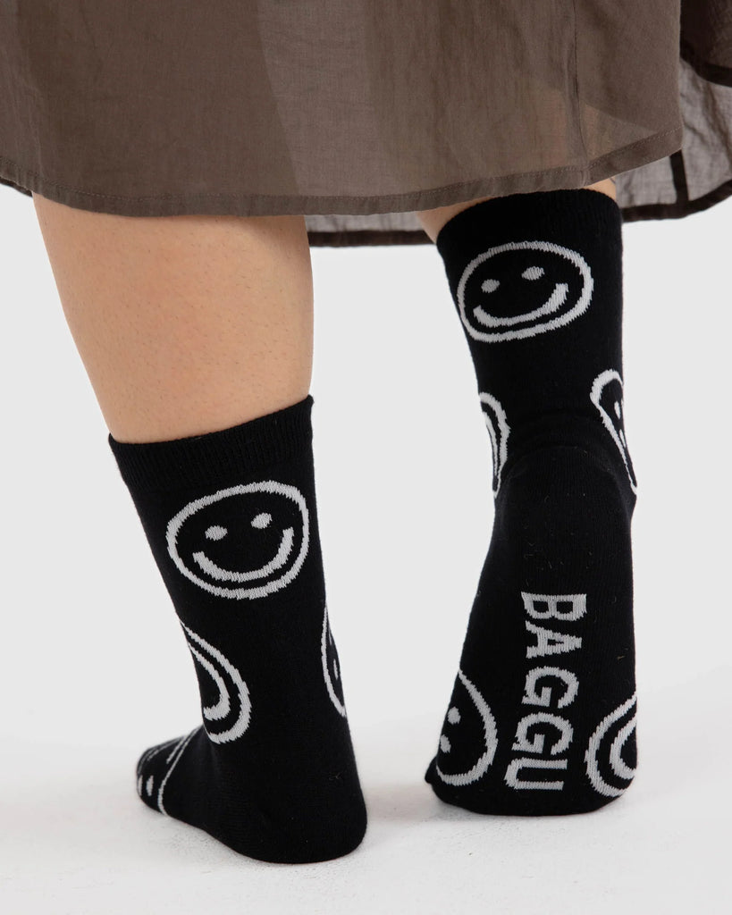 Baggu Crew Sock in Black Happy