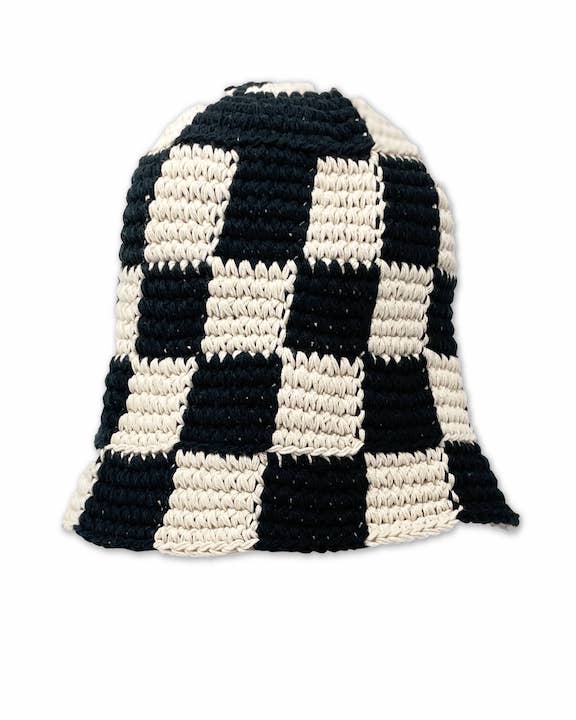 Crochet Checker Bucket Hat in Black / White