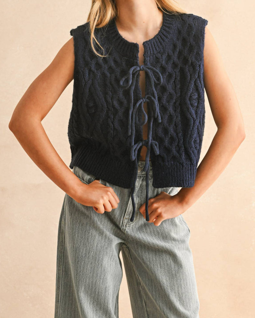Tie Front Vest in Navy